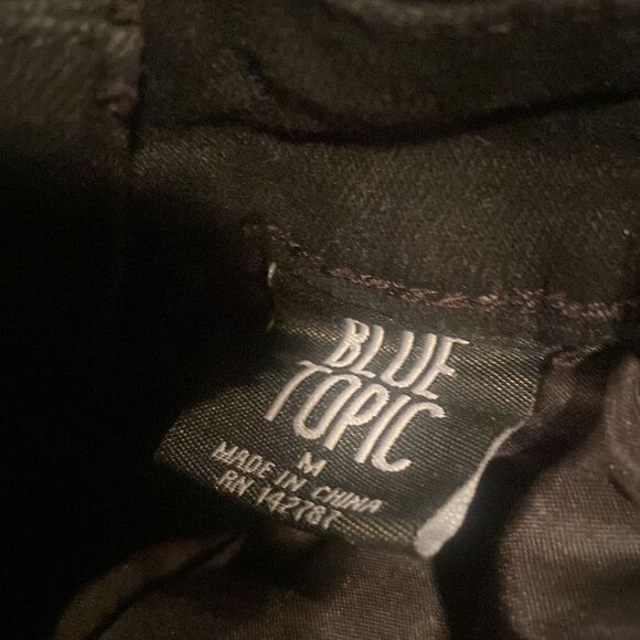 Blue Topic Black Jean Overall Shorts Size Medium Distressed - Picture 12 of 13